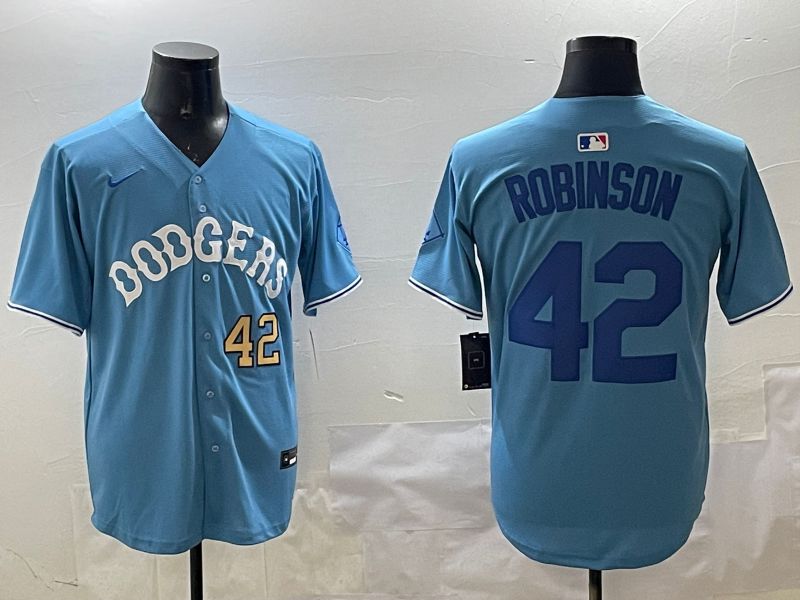 Men Los Angeles Dodgers #42 Robinson Light Blue Joint Name 2025 Nike MLB Jersey style 9->los angeles dodgers->MLB Jersey